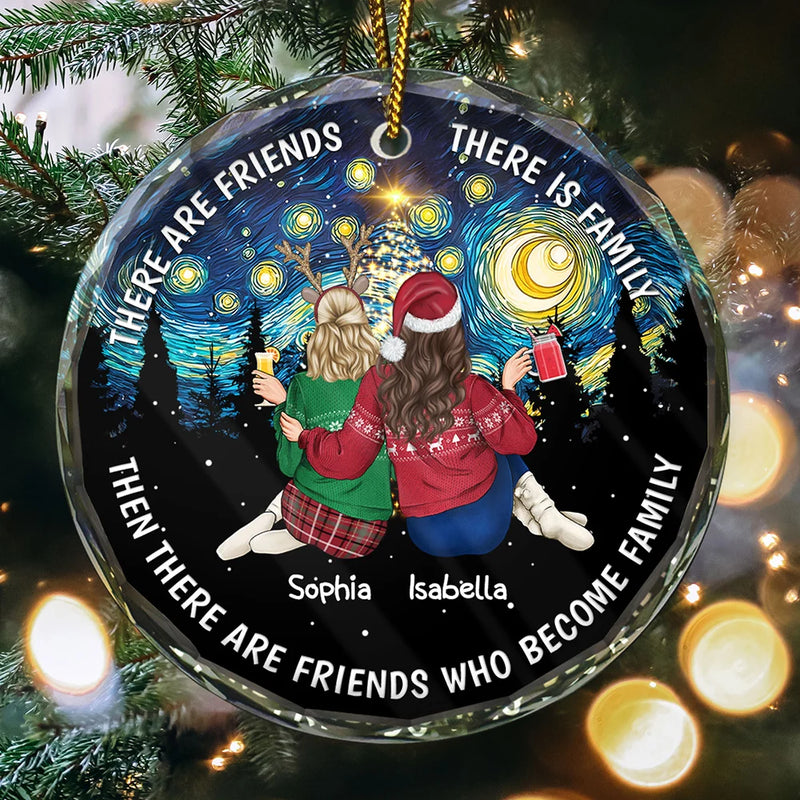 Christmas, Gift For Bestie, Happy - Starry Night Friends Turn Into Family - Personalized Circle Glass Ornament