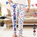 Independence Day,Gift For Grandpa,Gift For Grandma,Gift For Father,Gift For Mother,Proud - Stars & Stripes Grandpa Grandma Kid Name - Personalized Pajama Pants