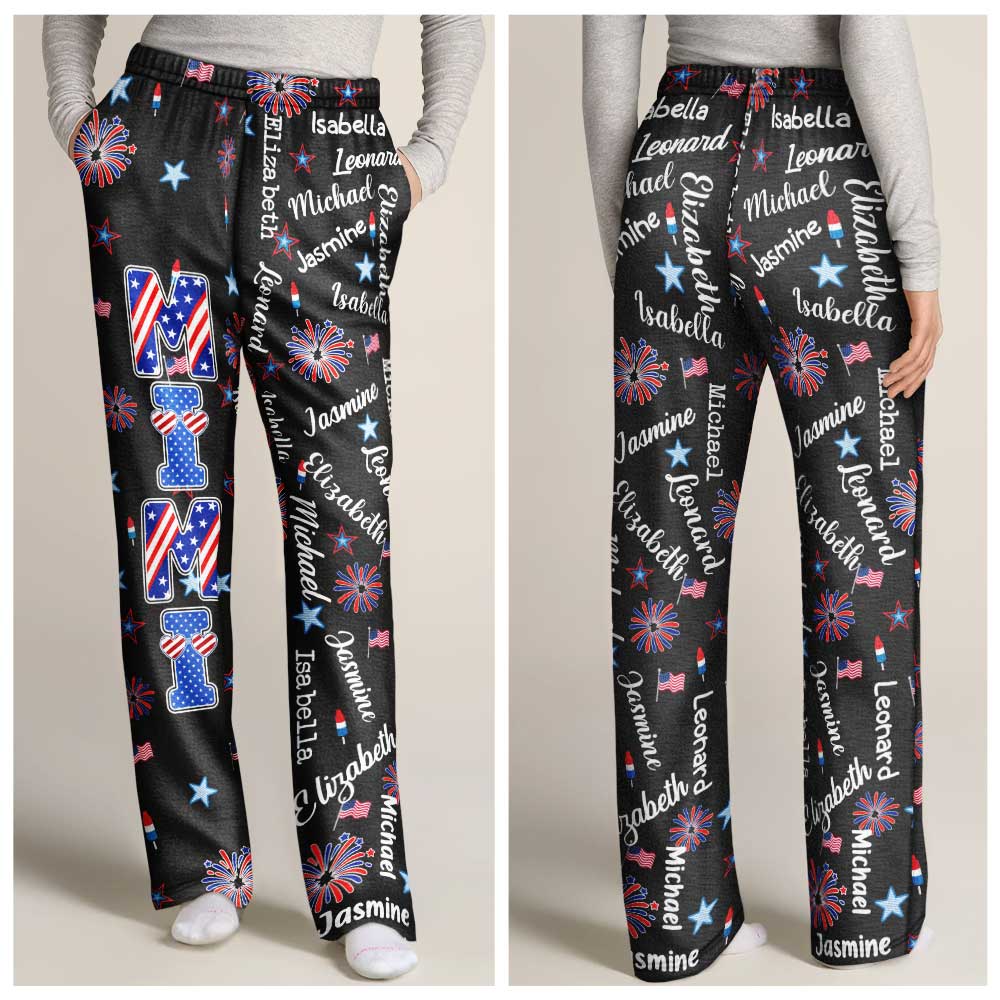Independence Day,Gift For Grandpa,Gift For Grandma,Gift For Father,Gift For Mother,Proud - Stars & Stripes Grandpa Grandma Kid Name - Personalized Pajama Pants