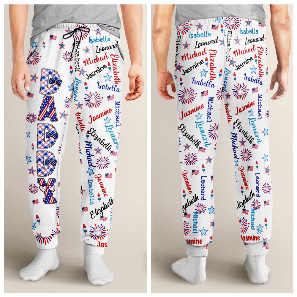 Independence Day,Gift For Grandpa,Gift For Grandma,Gift For Father,Gift For Mother,Proud - Stars & Stripes Grandpa Grandma Kid Name - Personalized Pajama Pants