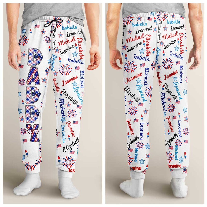 Independence Day,Gift For Grandpa,Gift For Grandma,Gift For Father,Gift For Mother,Proud - Stars & Stripes Grandpa Grandma Kid Name - Personalized Pajama Pants
