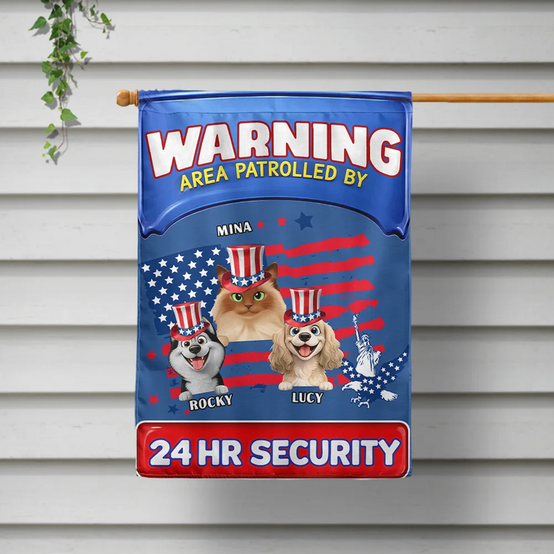 Independence Day,America 250th,Dog Lovers,Dog Mom,Dog Dad,Family,Happy,Cat Lovers,Cat Mom,Cat Dad,Pet Lovers,Pet Mom,Pet Dad - Stars And Stripes Area Patrolled By - Personalized Flag