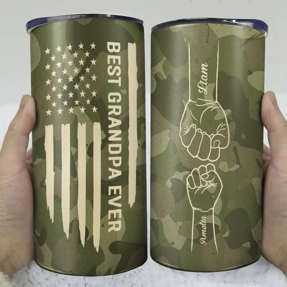Gift For Father, Gift For Grandpa, Happy - Stars And Stripes Best Dad Ever Fist Bump - Personalized 4 In 1 Can Cooler Tumbler