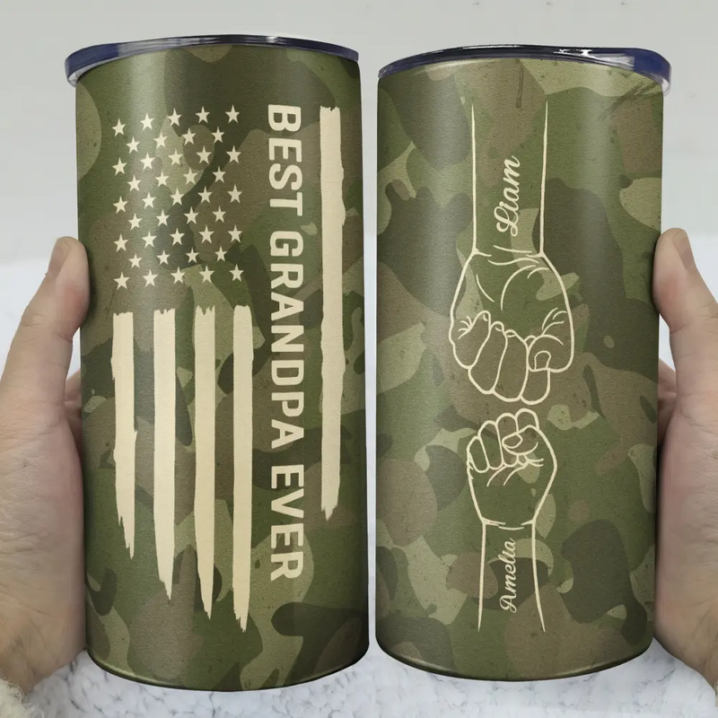 Gift For Father, Gift For Grandpa, Happy - Stars And Stripes Best Dad Ever Fist Bump - Personalized 4 In 1 Can Cooler Tumbler