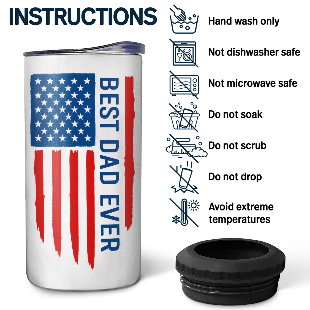 Gift For Father, Gift For Grandpa, Happy - Stars And Stripes Best Dad Ever Fist Bump - Personalized 4 In 1 Can Cooler Tumbler