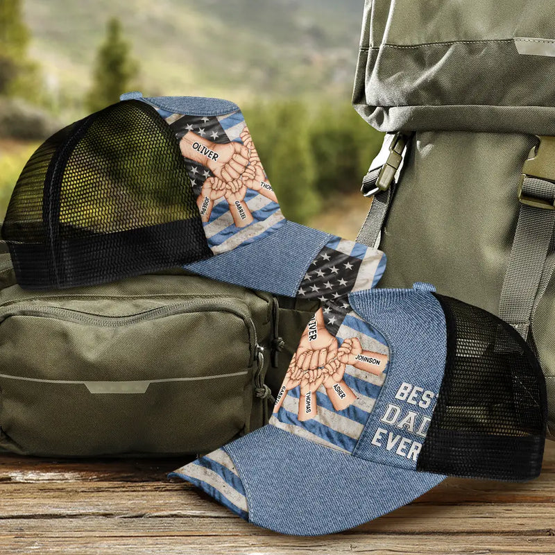 Gift For Father,Gift For Grandpa - Stars And Stripes Best Dad Grandpa Ever Fist Bump - Personalized Mesh-back Casual Cap
