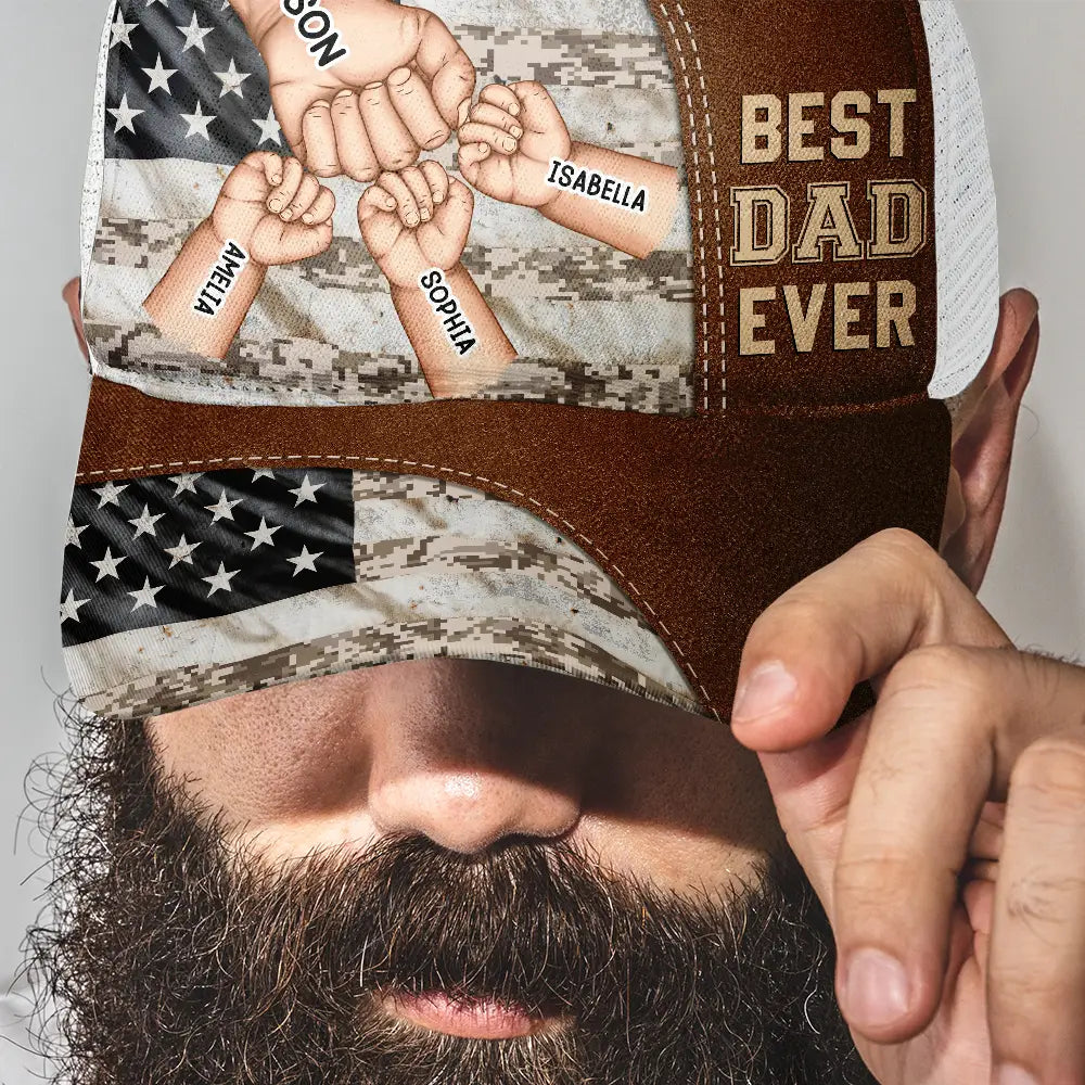 Gift For Father,Gift For Grandpa - Stars And Stripes Best Dad Grandpa Ever Fist Bump - Personalized Mesh-back Casual Cap
