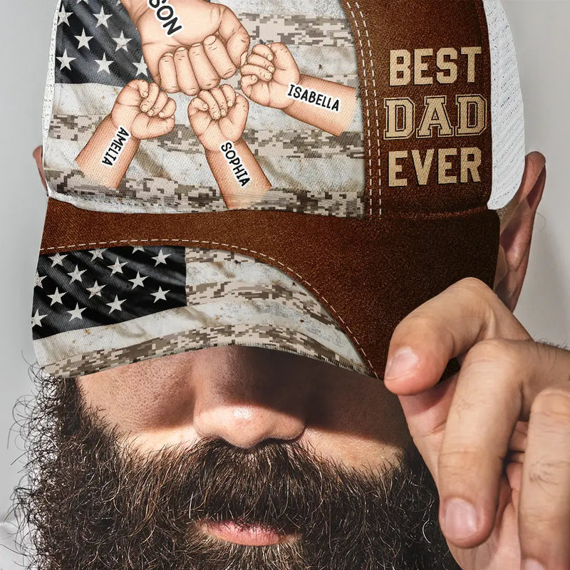 Gift For Father,Gift For Grandpa - Stars And Stripes Best Dad Grandpa Ever Fist Bump - Personalized Mesh-back Casual Cap
