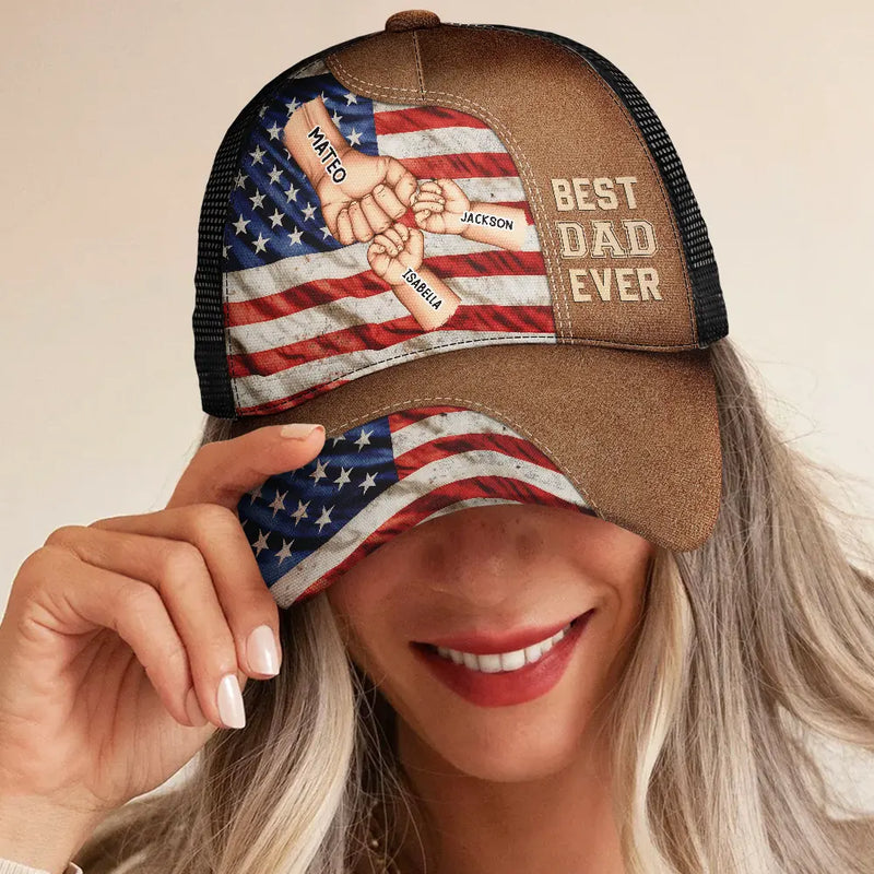 Gift For Father,Gift For Grandpa - Stars And Stripes Best Dad Grandpa Ever Fist Bump - Personalized Mesh-back Casual Cap
