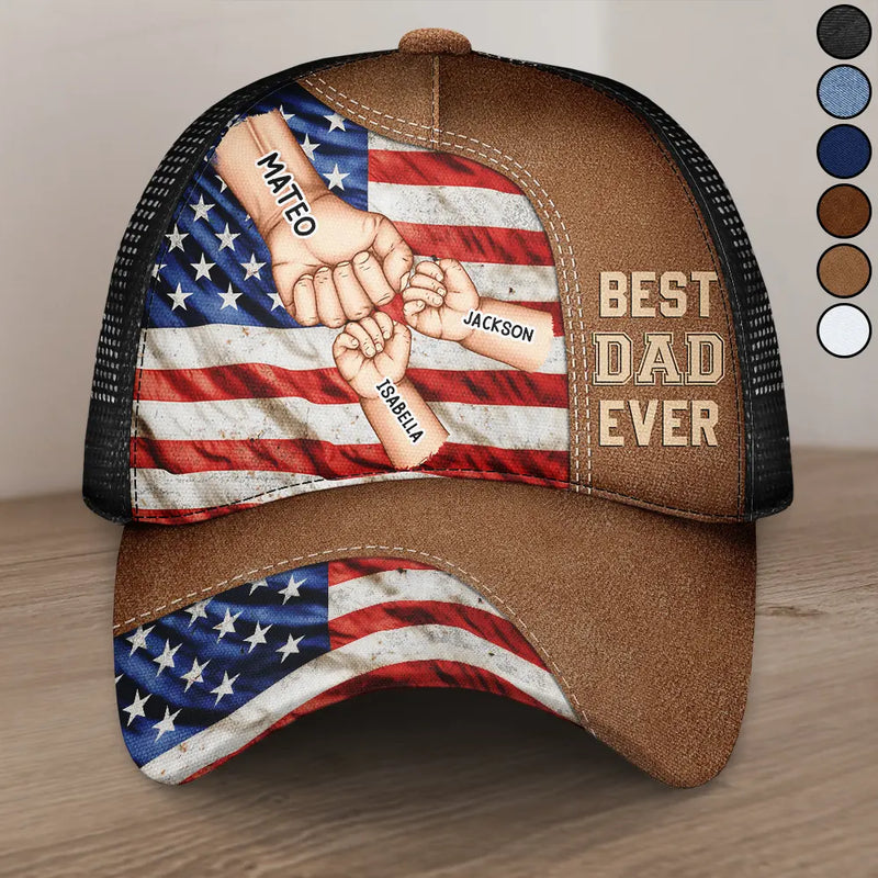 Gift For Father,Gift For Grandpa - Stars And Stripes Best Dad Grandpa Ever Fist Bump - Personalized Mesh-back Casual Cap
