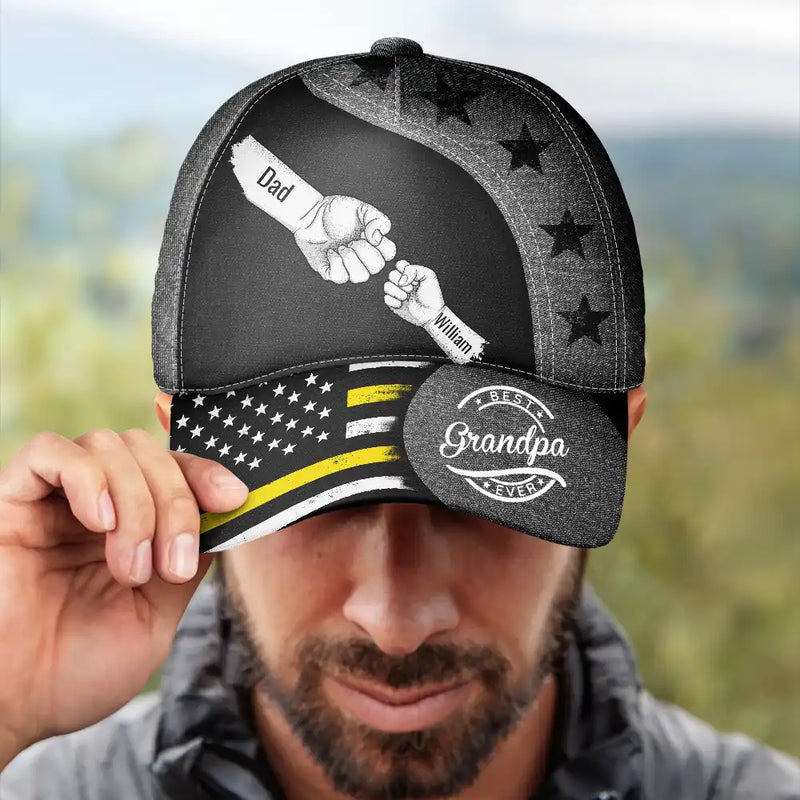 Gift For Father,Gift For Grandpa - Stars And Stripes Dad Kid Hand Grunge - Personalized Classic Cap