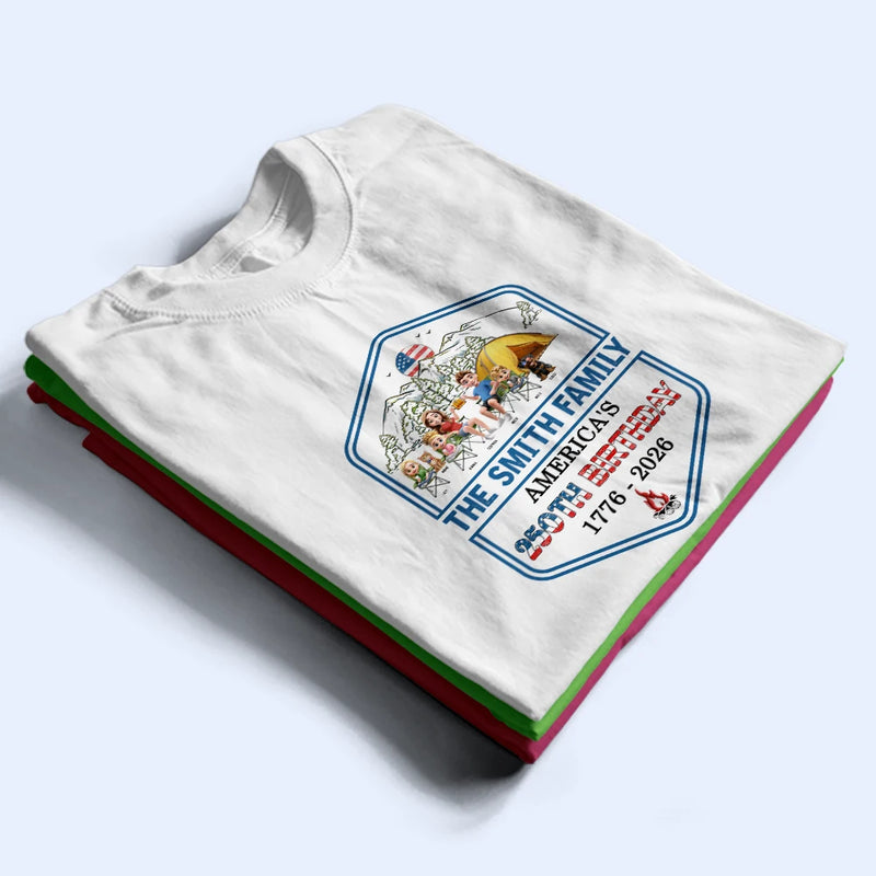 Independence Day, America 250th, Family, Camping, Happy - Stars And Stripes Family Camping - Personalized T Shirt
