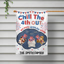 Independence Day,America 250th,Dog Lovers,Dog Mom,Dog Dad,Family,Happy,Cat Lovers,Cat Mom,Cat Dad,Pet Lovers,Pet Mom,Pet Dad - Stars And Stripes Faux Embroidery Effect Chill The Fourth Out - Personalized Flag