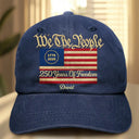 Independence Day, America 250th, Gift For Men, Gift For Women, Gift For Yourself, Happy - Stars And Stripes Faux Embroidery Effect We The People - Personalized Vintage Washed Denim Cap