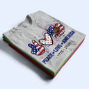 Independence Day, America 250th, Gift For Yourself, Gift For Men, Gift For Women, Happy, No Custom - Stars And Stripes Faux Peace Love America - T Shirt