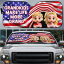 Independence Day,Gift For Grandparents,Gift For Grandpa,Gift For Grandma,Happy,Family,Travel,Vector - Stars And Stripes Grandkids Make Life More Grand - Personalized Auto Sunshade