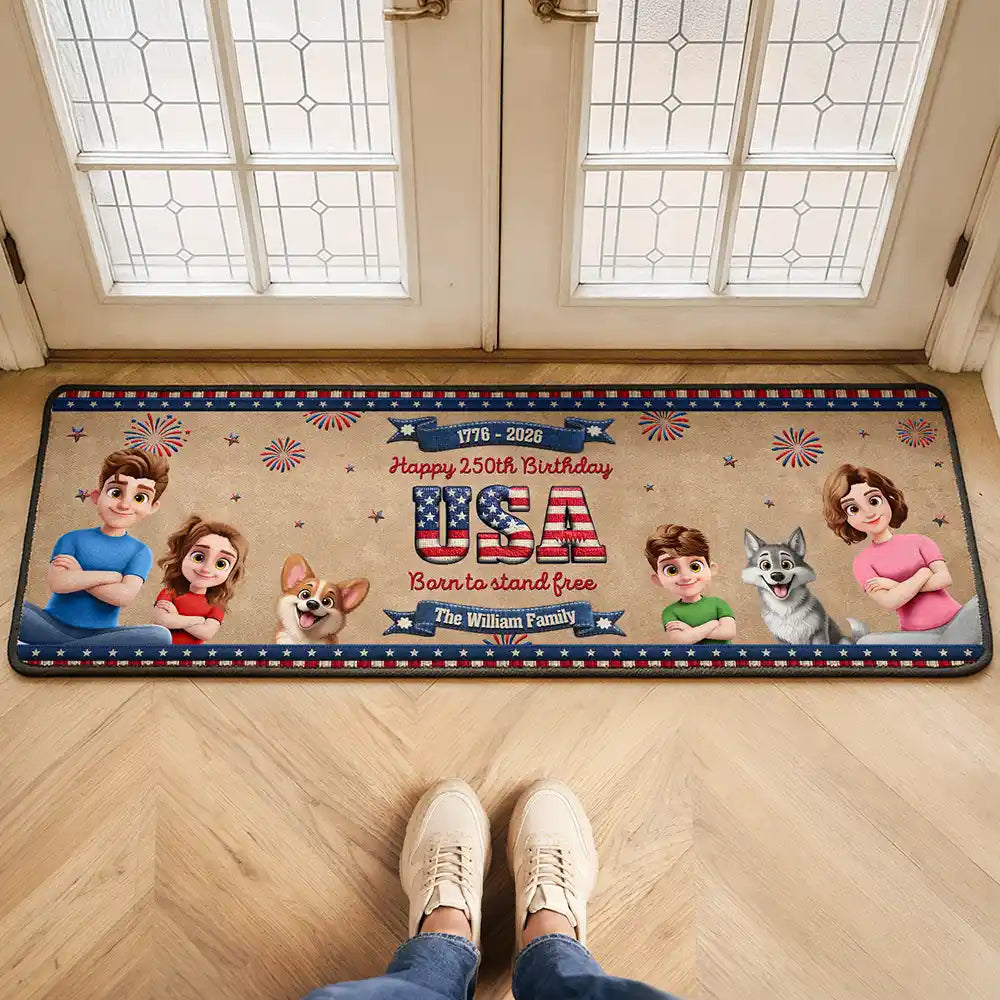 Independence Day - Stars And Stripes Happy USA 250Th Birthday Embroidery Effect - Personalized Runner Rug