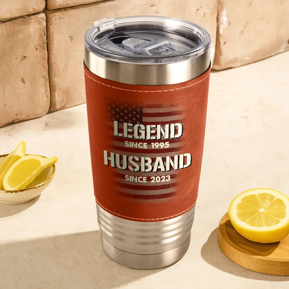 Gift For Father,Gift For Men,Gift For Husband,Funny,Independence Day,America 250th - Stars And Stripes Husband Legend Husband Daddy - Personalized Leather Tumbler