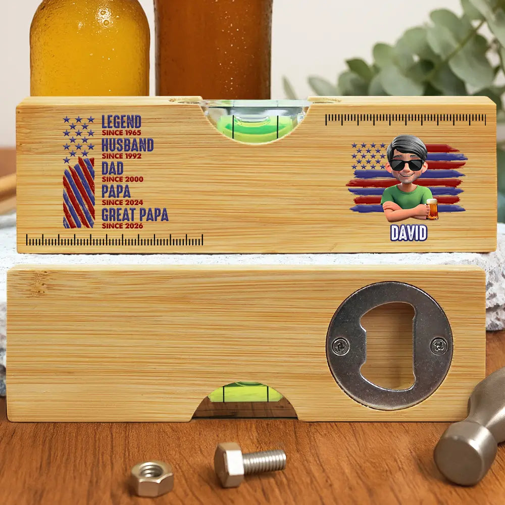 Stars And Stripes Legend Husband Daddy Grandpa - Personalized Bottle Opener Wood Level