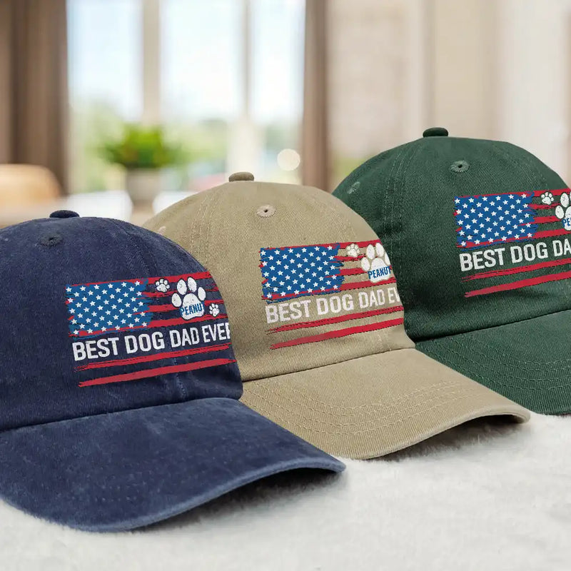 Dog Dad, Cat Dad, Pet Dad, Pet Lovers, Happy - Stars And Stripes Paw Dog Cat Dad - Personalized Vintage Washed Denim Cap