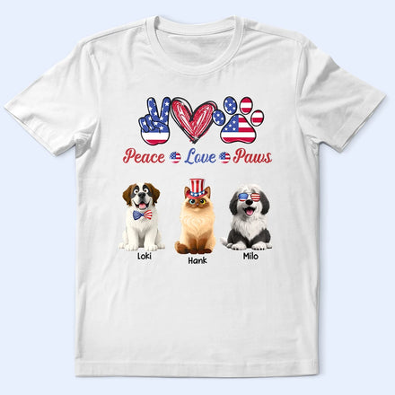 Stars And Stripes Peace Love Cats - Personalized T Shirt