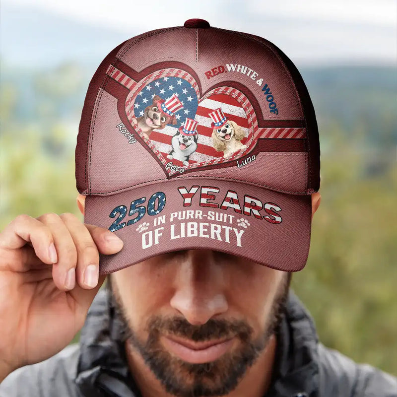 Vector,Independence Day,America 250th,Dog Lovers,Dog Mom,Dog Dad,Dog Couple,Happy - Stars And Stripes Red White Woof - Personalized Classic Cap