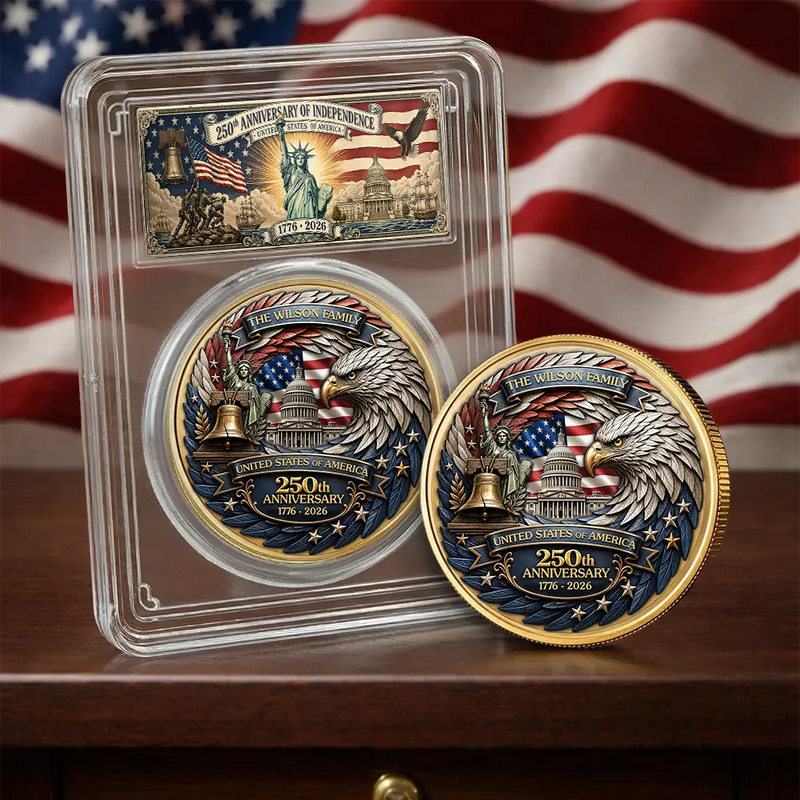 America 250th,Independence Day,Gift For Yourself,Proud,Custom Text - Stars And Stripes USA Eagle 250th - Personalized Commemorative Keepsake Coin