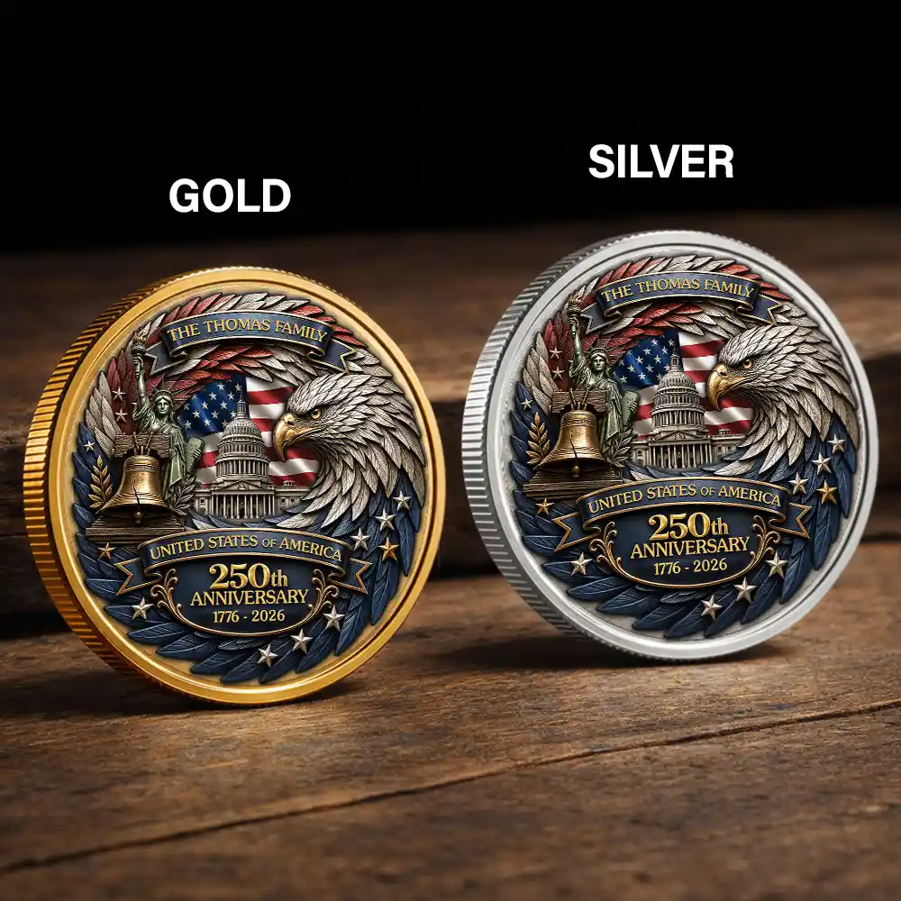 America 250th,Independence Day,Gift For Yourself,Proud,Custom Text - Stars And Stripes USA Eagle 250th - Personalized Commemorative Keepsake Coin