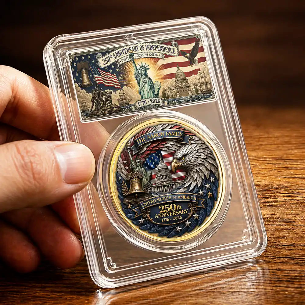 America 250th,Independence Day,Gift For Yourself,Proud,Custom Text - Stars And Stripes USA Eagle 250th - Personalized Commemorative Keepsake Coin