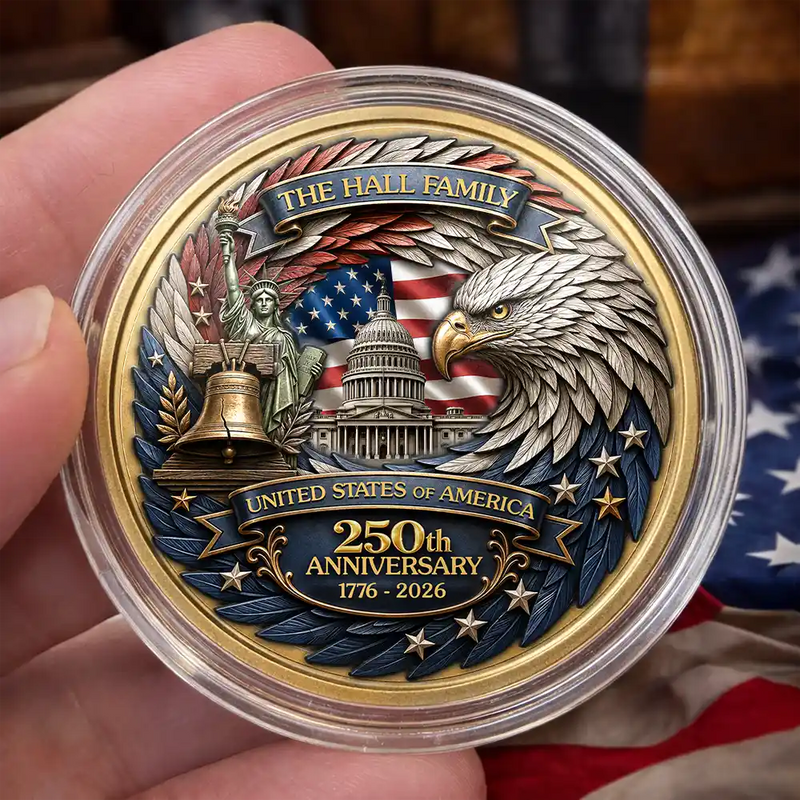 America 250th,Independence Day,Gift For Yourself,Proud,Custom Text - Stars And Stripes USA Eagle 250th - Personalized Commemorative Keepsake Coin