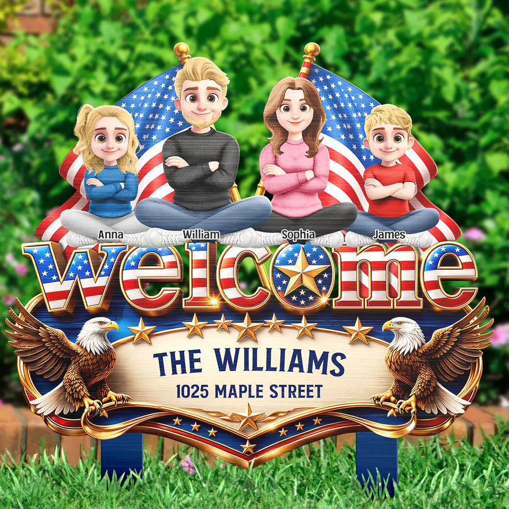 Stars And Stripes Welcome To Our Home - Personalized Metal Garden Stake