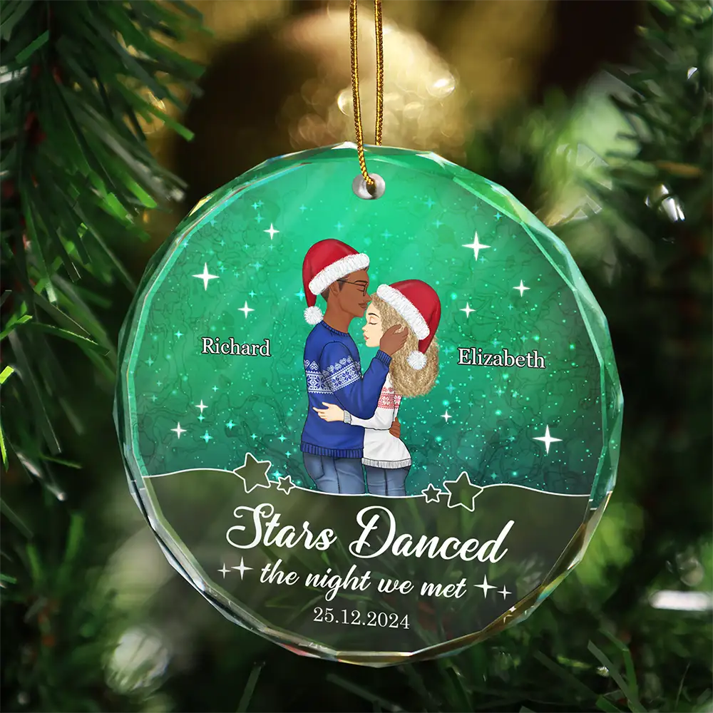 Gift For Couples,Gift For Wife,Gift For Women,Gift For Men,Gift For Husband,Gift For Boyfriend,Gift For Girlfriend,Love,Christmas - Stars Danced The Night We Met Couple - Personalized Circle Glass Ornament