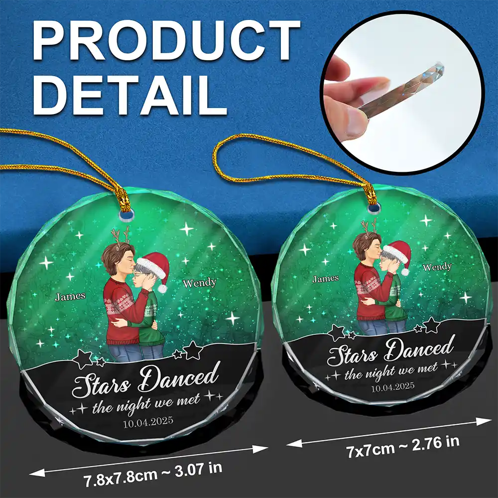 Gift For Couples,Gift For Wife,Gift For Women,Gift For Men,Gift For Husband,Gift For Boyfriend,Gift For Girlfriend,Love,Christmas - Stars Danced The Night We Met Couple - Personalized Circle Glass Ornament