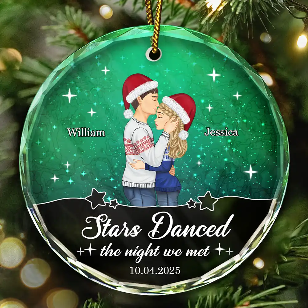 Stars Danced The Night We Met Couple - Personalized Circle Glass Ornament