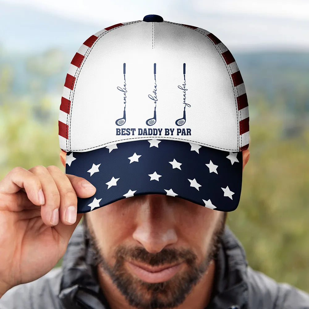 Independence Day,Gift For Grandpa,Gift For Father,Golf,Icon,Proud - Stars & Stripes Best Dad Grandpa By Par Golf Clubs - Personalized Classic Cap