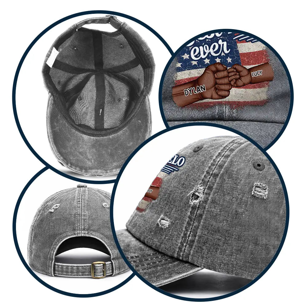 Happy,Gift For Father,Gift For Grandpa,Gift For Men,Independence Day,America 250th,Icon,Adorable - Stars & Stripes Best Dad Grandpa Ever Fist Bump - Personalized Distressed Cap