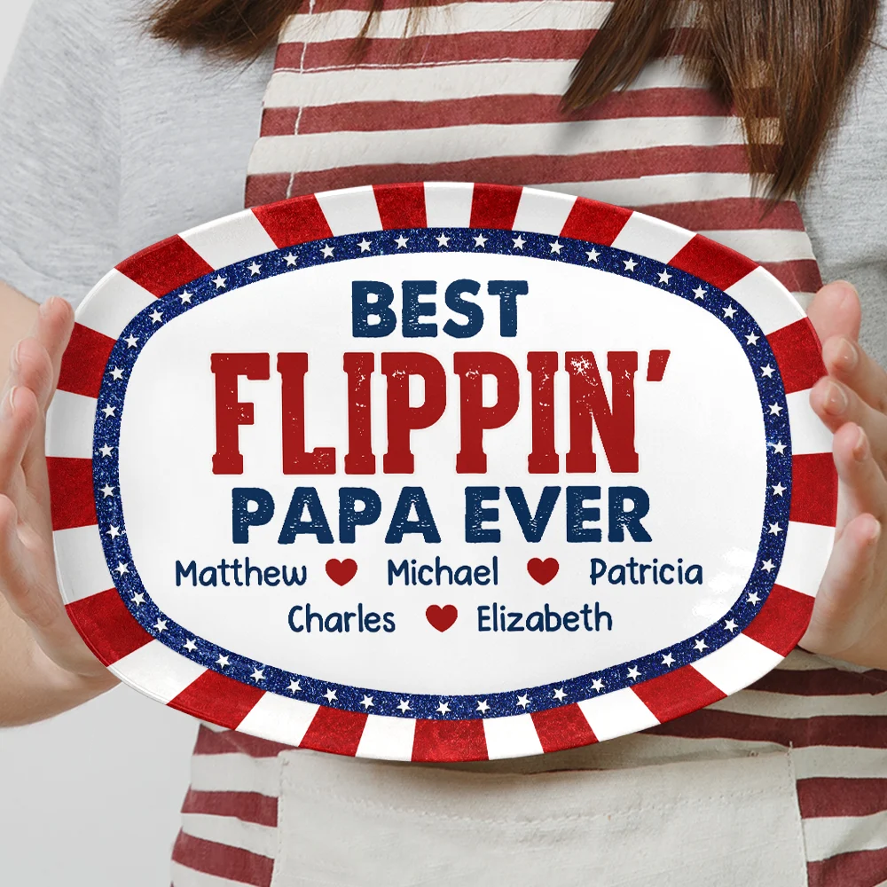 Gift For Father,Independence Day,Top Market,Proud,Custom Text - Stars & Stripes Best Flippin' Dad Ever - Personalized Plate