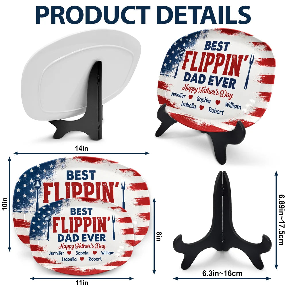 Gift For Father,Independence Day,Top Market,Proud,Custom Text - Stars & Stripes Best Flippin' Dad Ever - Personalized Plate