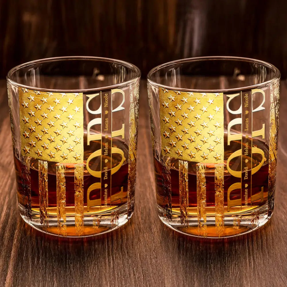 Dad's Hobby,Gift For Father,Gift For Men,Happy - Stars & Stripes Dad - Personalized Whiskey Glass