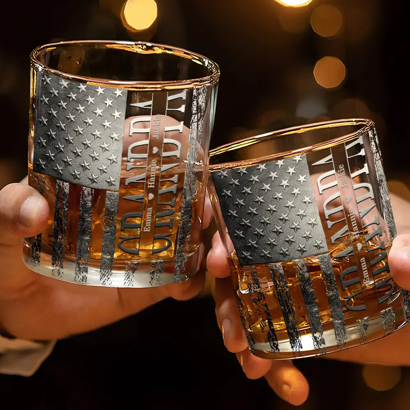 Dad's Hobby,Gift For Father,Gift For Men,Happy - Stars & Stripes Dad - Personalized Whiskey Glass