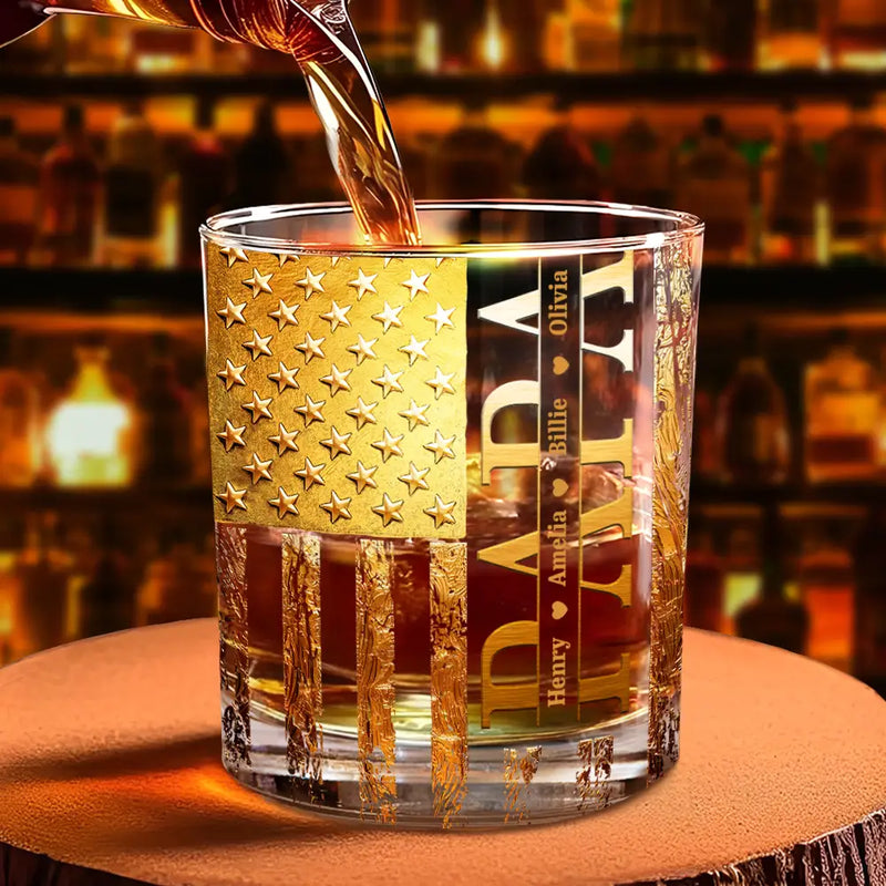 Dad's Hobby,Gift For Father,Gift For Men,Happy - Stars & Stripes Dad - Personalized Whiskey Glass