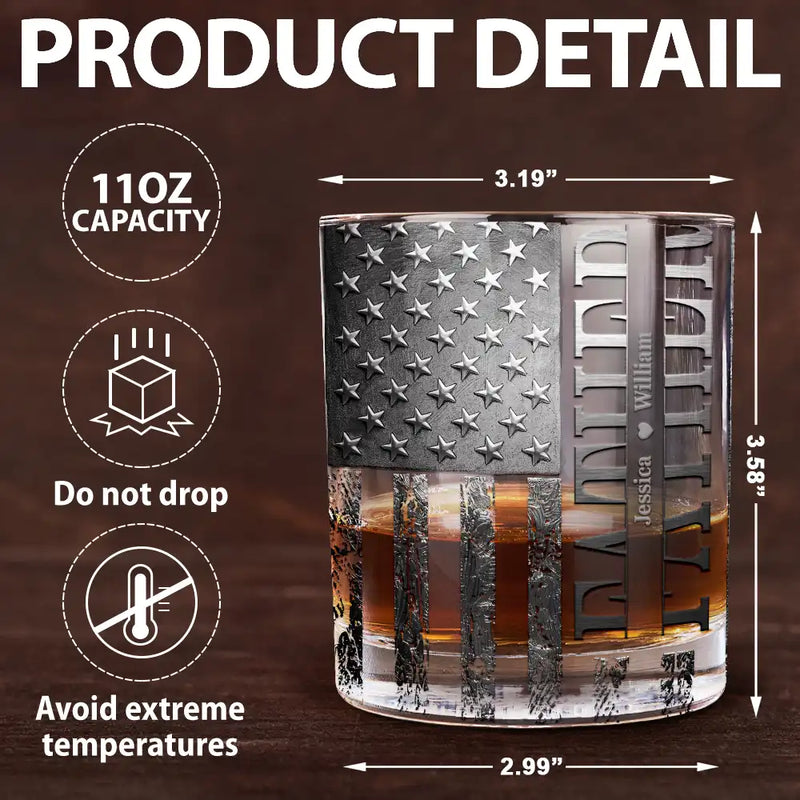 Dad's Hobby,Gift For Father,Gift For Men,Happy - Stars & Stripes Dad - Personalized Whiskey Glass