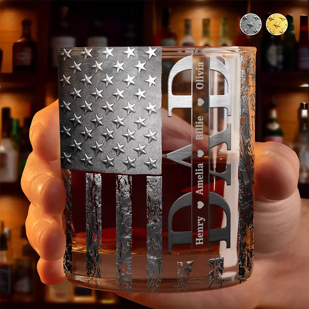 Dad's Hobby,Gift For Father,Gift For Men,Happy - Stars & Stripes Dad - Personalized Whiskey Glass
