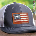 Gift For Grandpa, Gift For Father, Happy - Stars & Stripes Dad Grandpa Names - Personalized Leather Patch Hat 