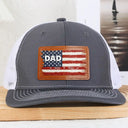 Gift For Grandpa, Gift For Father, Happy - Stars & Stripes Dad Grandpa Names - Personalized Leather Patch Hat 