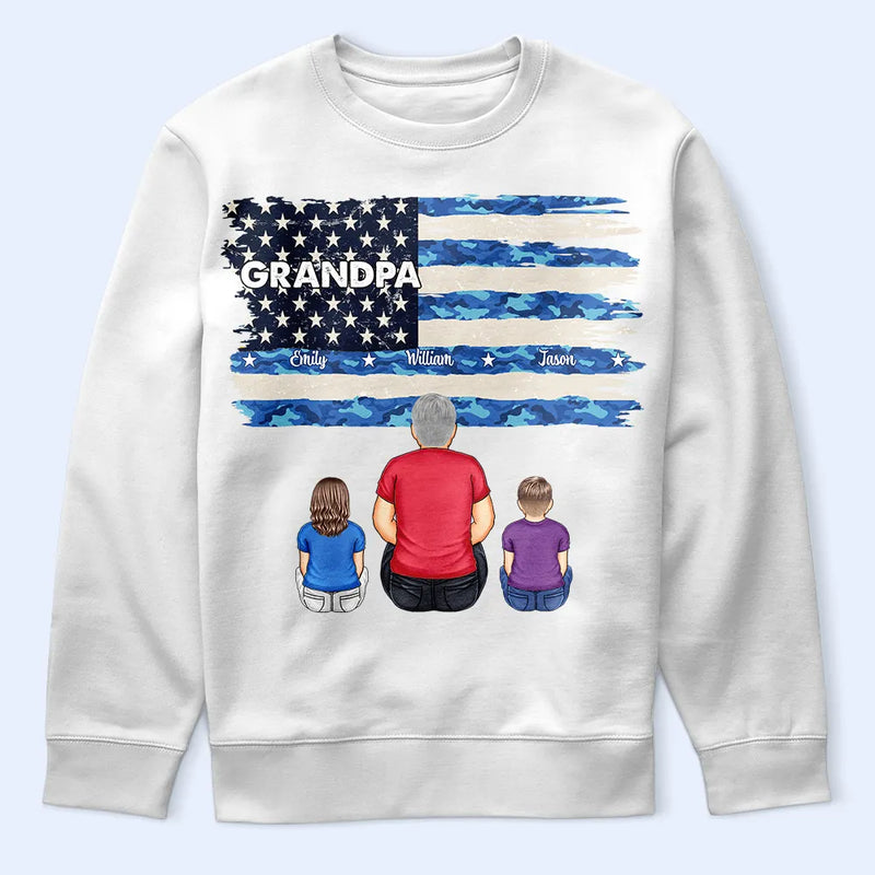 Gift For Father, Gift For Grandpa, Grandpa - Grandkids, Happy - Stars & Stripes Dad Grandpa Names - Personalized T Shirt