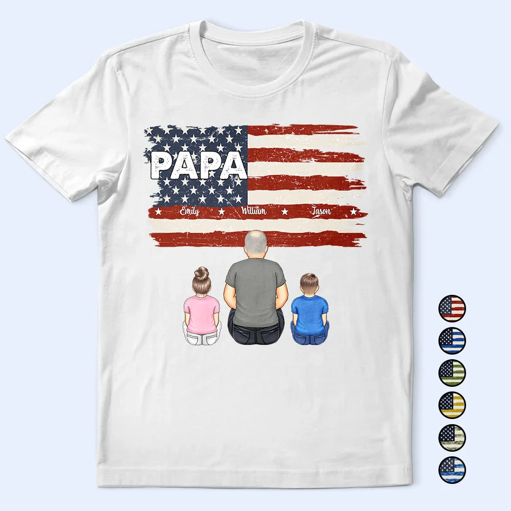 Gift For Father, Gift For Grandpa, Grandpa - Grandkids, Happy - Stars & Stripes Dad Grandpa Names - Personalized T Shirt