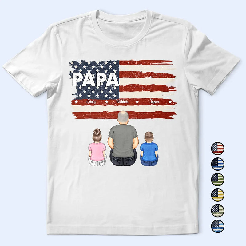 Gift For Father, Gift For Grandpa, Grandpa - Grandkids, Happy - Stars & Stripes Dad Grandpa Names - Personalized T Shirt