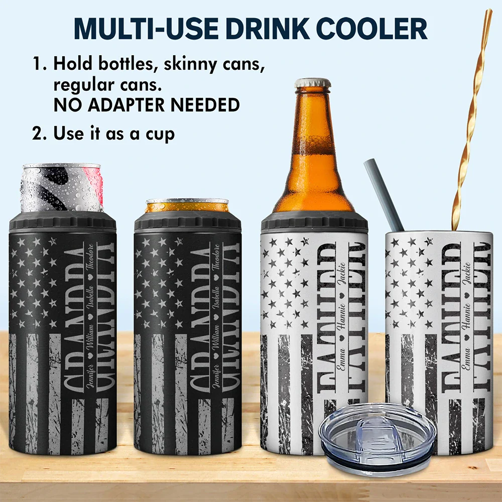 Dad - Children, Gift For Father, Happy - Stars & Stripes Dad Grandpa We Love You - Personalized 4 In 1 Can Cooler Tumbler