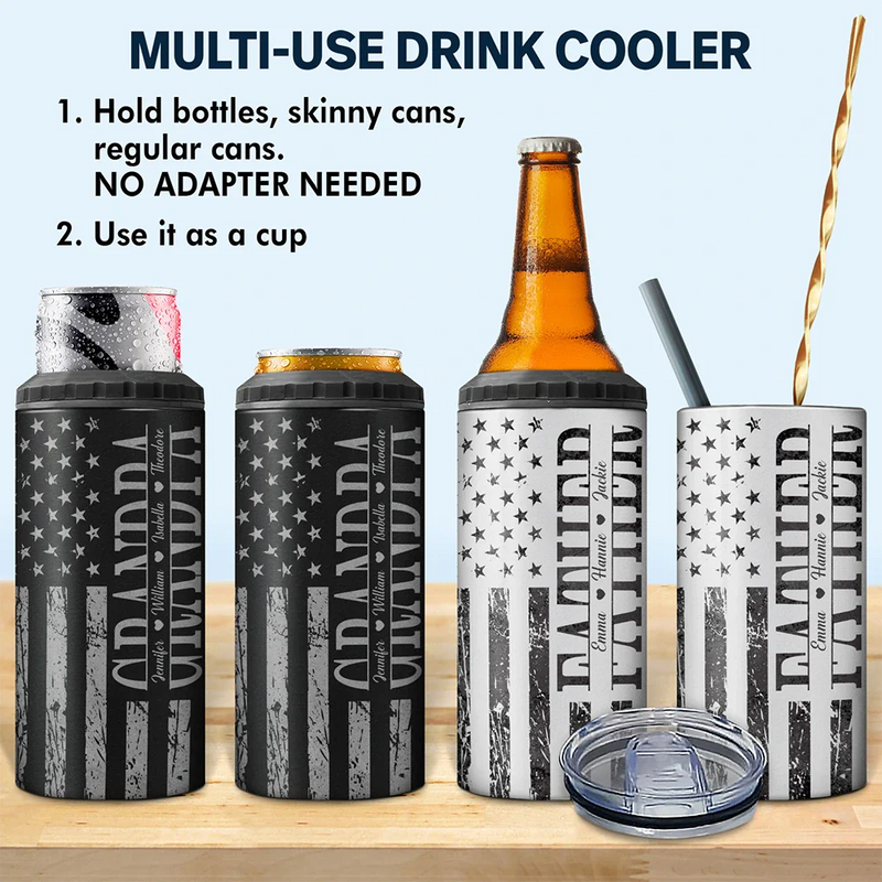 Dad - Children, Gift For Father, Happy - Stars & Stripes Dad Grandpa We Love You - Personalized 4 In 1 Can Cooler Tumbler
